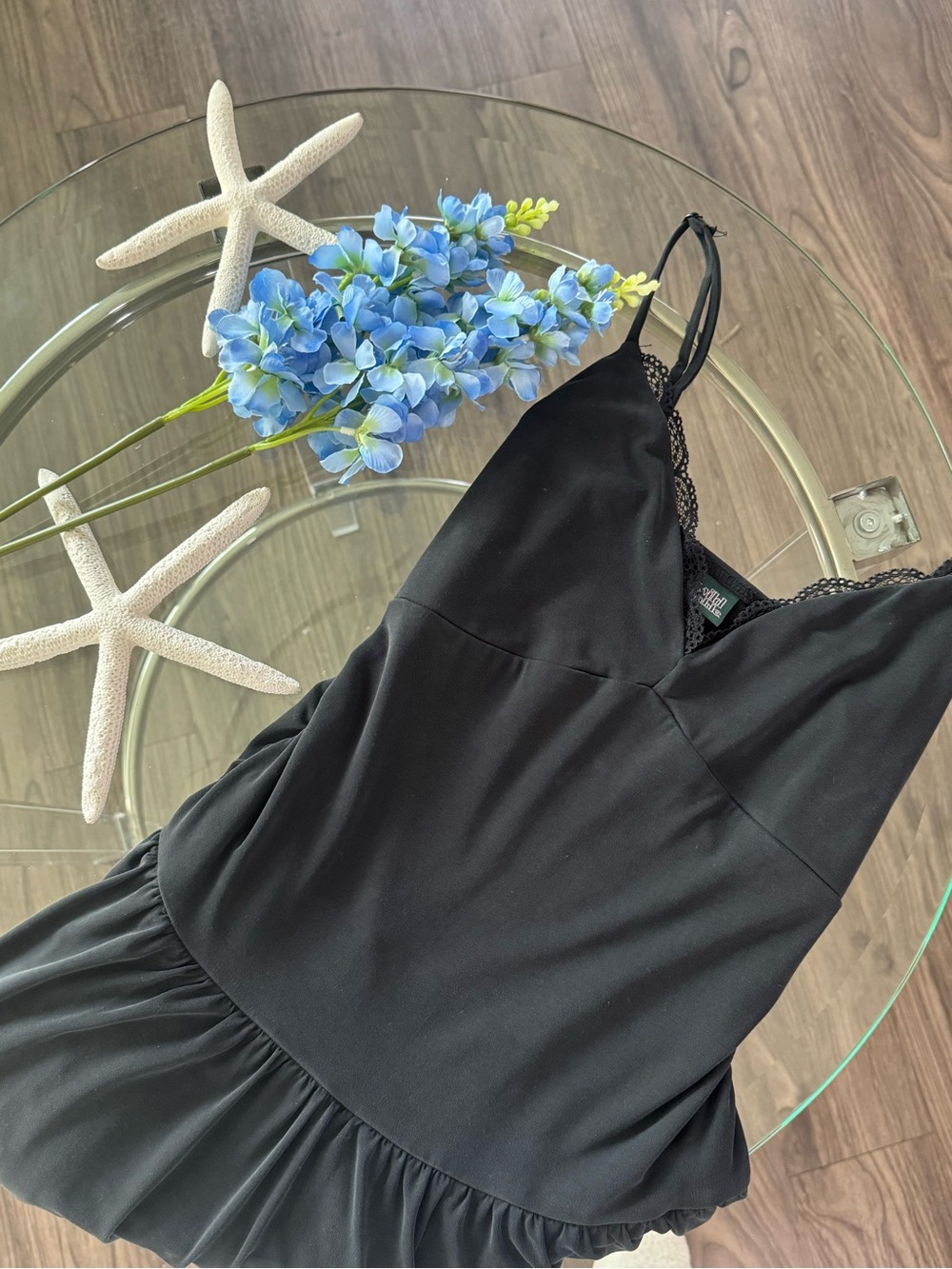 Wild Fable Black Spaghetti V-Neck Active Dress with Lace Trim - Picture 5 of 6